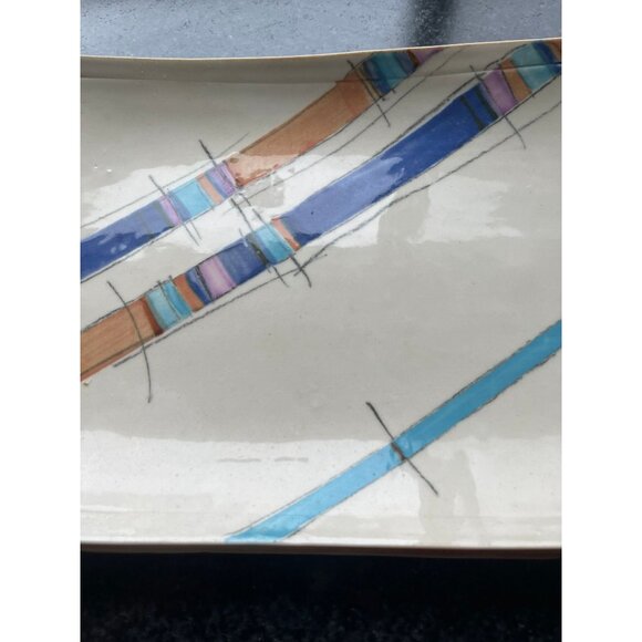Vtg 1978's Rectangle Ceramic Serving Tray Display Art Abstract Design Studio Art - Picture 7 of 10